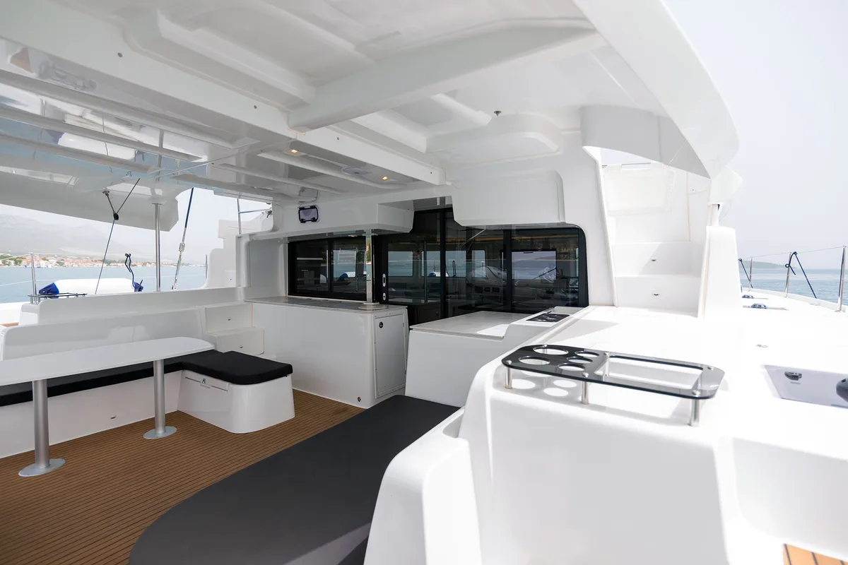 Deck of Summer Magic, a Lagoon 46 catamaran at Grad Kaštela, Croatia