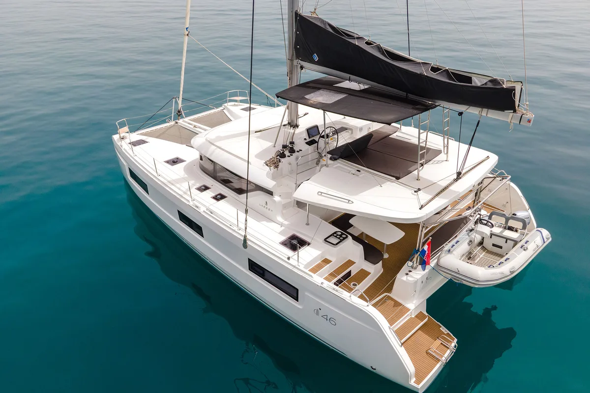 Exterior view of Summer Magic, a Lagoon 46 catamaran at Grad Kaštela, Croatia