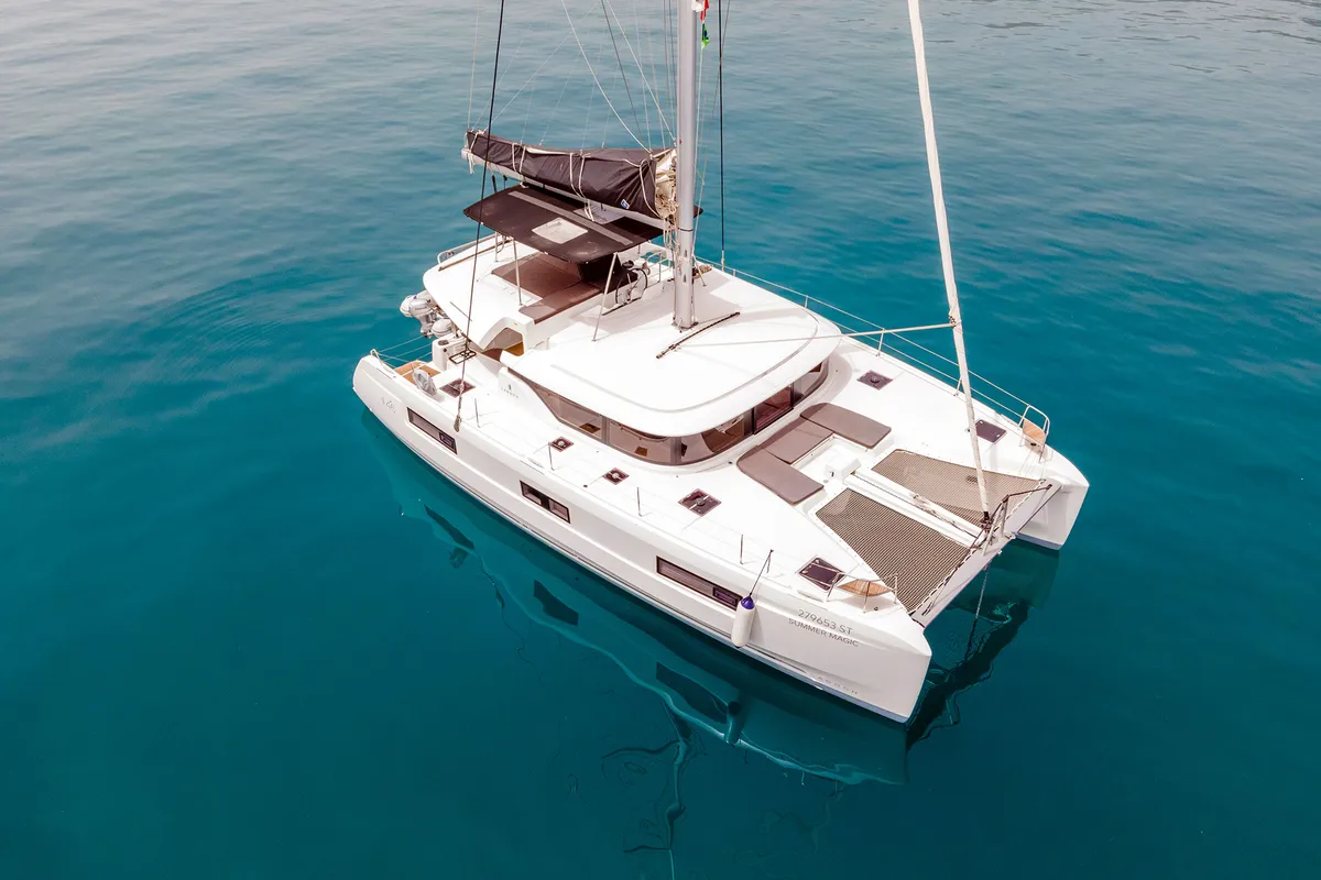 Exterior view of Summer Magic, a Lagoon 46 catamaran at Grad Kaštela, Croatia