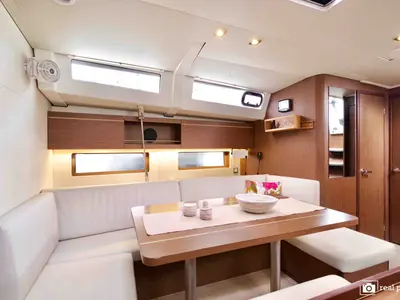 Salon of Nora - Water maker, Solar Panel , a Beneteau Oceanis 46.1 sailboat at Castellammare di Stabia, Italy