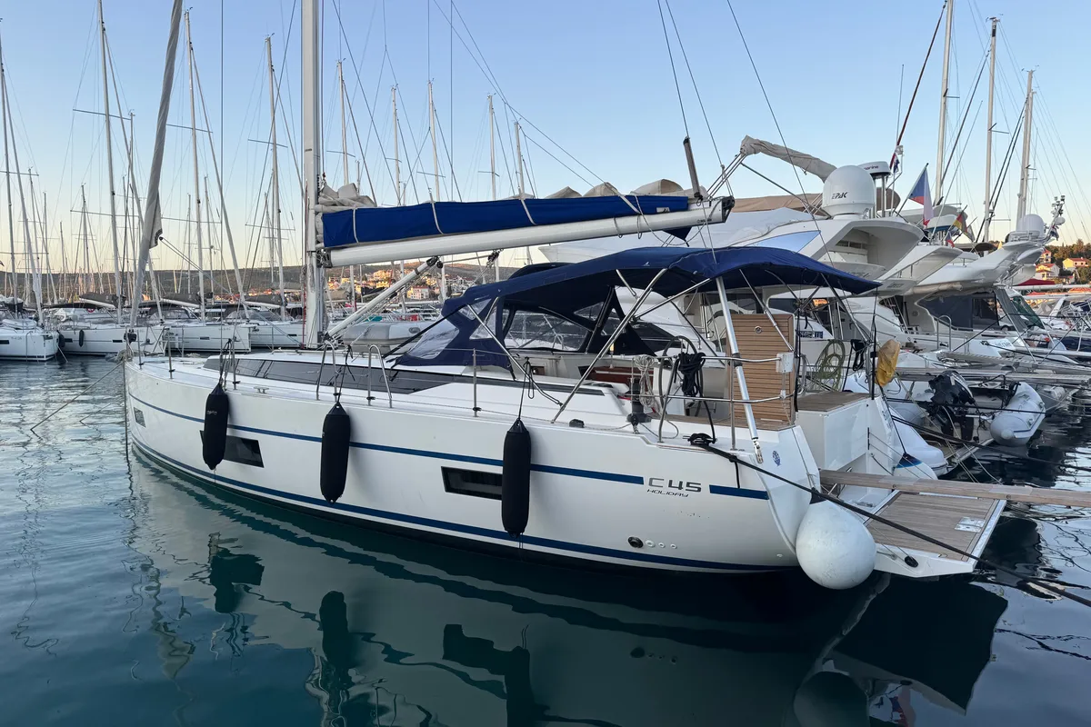Exterior view of Nora, a Bavaria C45 sailboat at Općina Rogoznica, Croatia