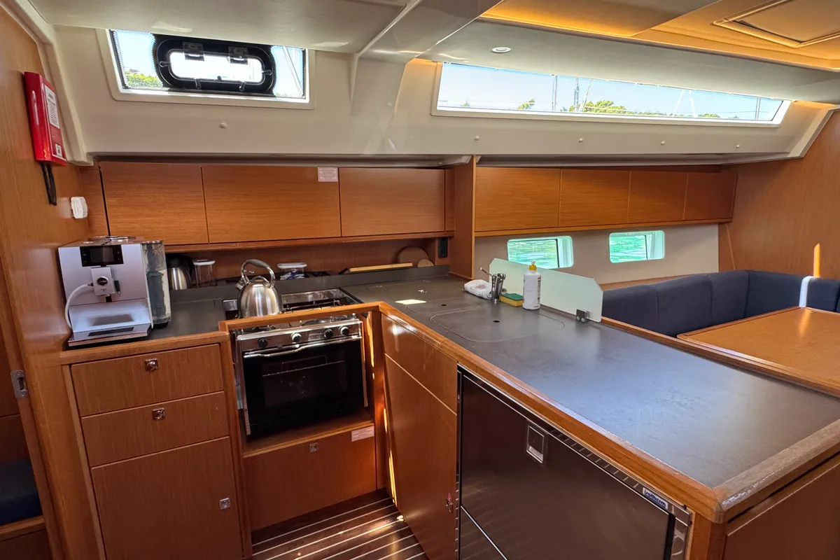 Galley of Nora, a Bavaria C45 sailboat at Općina Rogoznica, Croatia