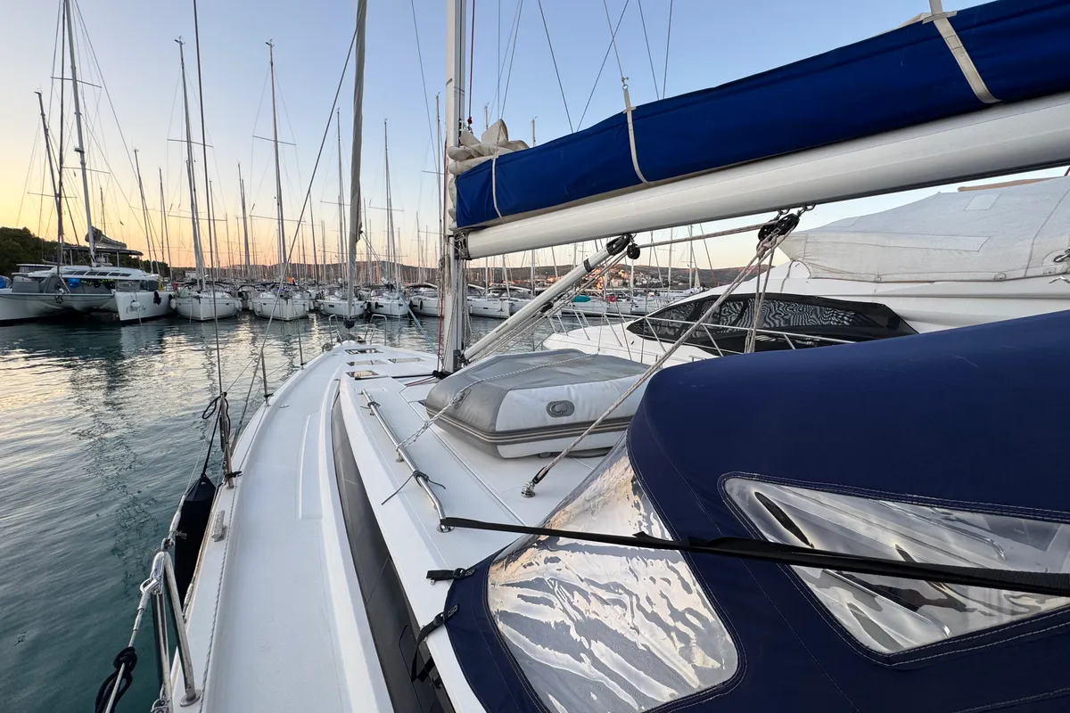 Deck of Nora, a Bavaria C45 sailboat at Općina Rogoznica, Croatia