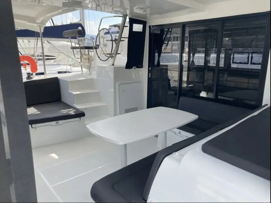 Deck of Lagoon 42, a catamaran at Volos, Greece