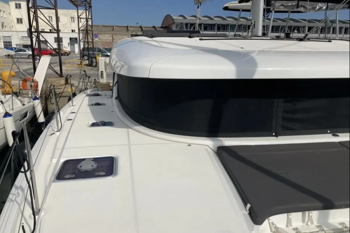 Deck of Lagoon 42, a catamaran at Volos, Greece