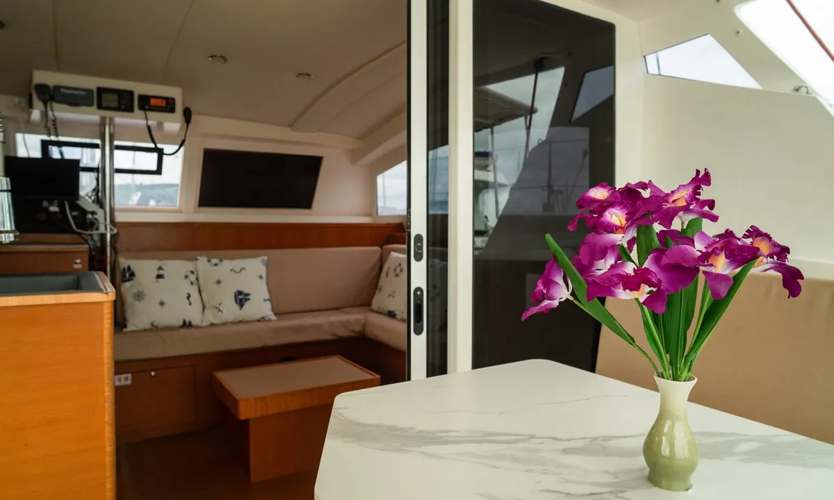 Salon of Andaman Discovery, a C – Catamarans C-Cat 37 catamaran at Mai Khao, Thailand