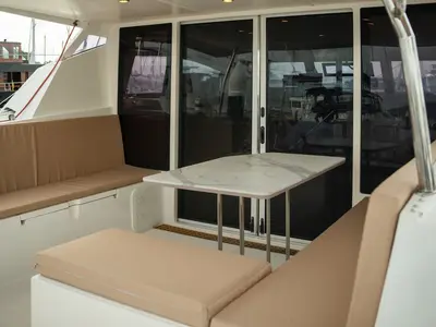 Deck of Andaman Discovery, a C – Catamarans C-Cat 37 catamaran at Mai Khao, Thailand