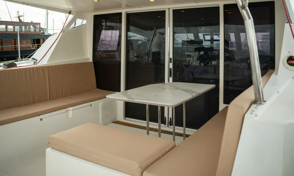 Deck of Andaman Discovery, a C – Catamarans C-Cat 37 catamaran at Mai Khao, Thailand