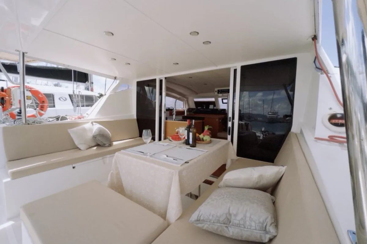 Deck of Andaman Discovery, a C – Catamarans C-Cat 37 catamaran at Mai Khao, Thailand