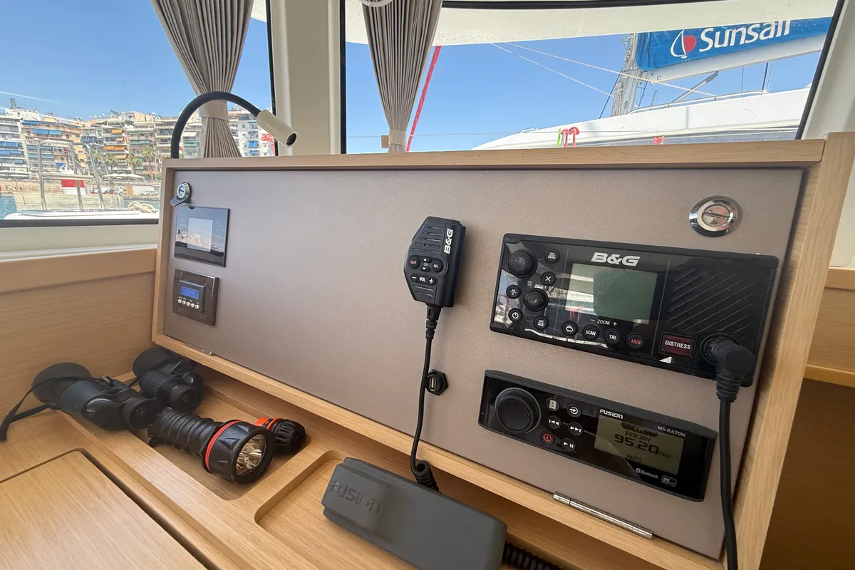 Cockpit of Tiamo IV, a Lagoon 42 catamaran at Lefkada, Greece