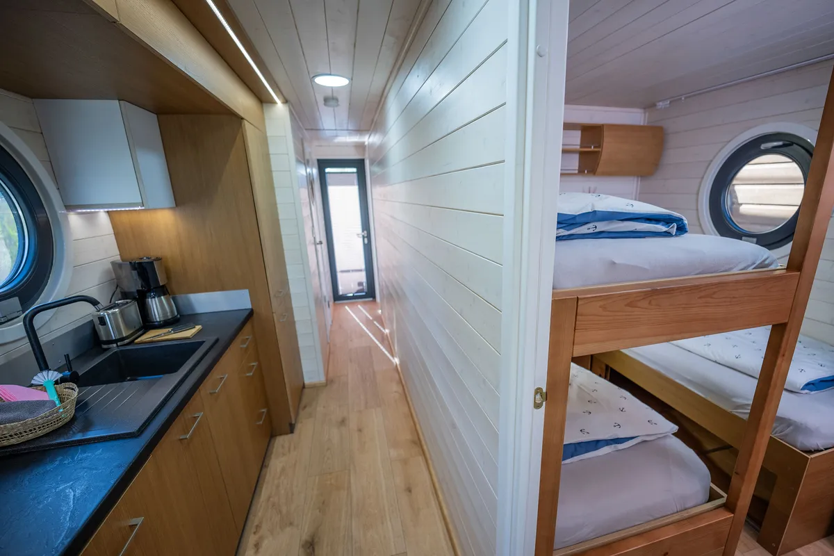 Galley of Brino, a Woma D13 motorboat at Fürstenberg, Germany