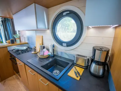 Galley of Brino, a Woma D13 motorboat at Fürstenberg, Germany