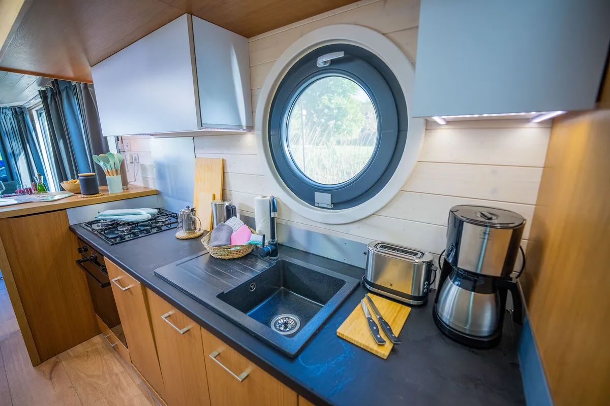 Galley of Brino, a Woma D13 motorboat at Fürstenberg, Germany