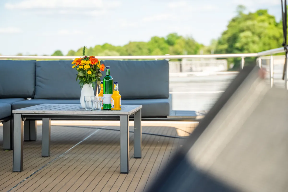Deck of Brino, a Woma D13 motorboat at Fürstenberg, Germany