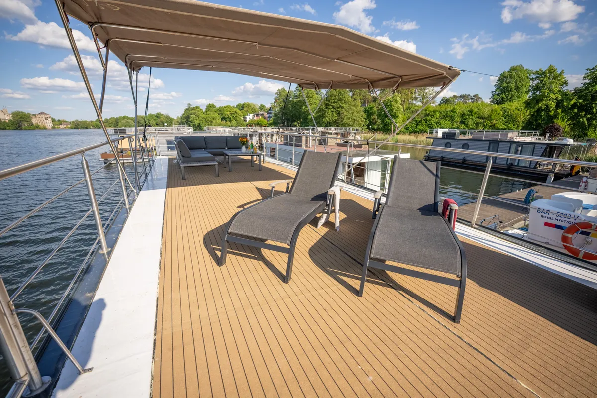 Deck of Brino, a Woma D13 motorboat at Fürstenberg, Germany