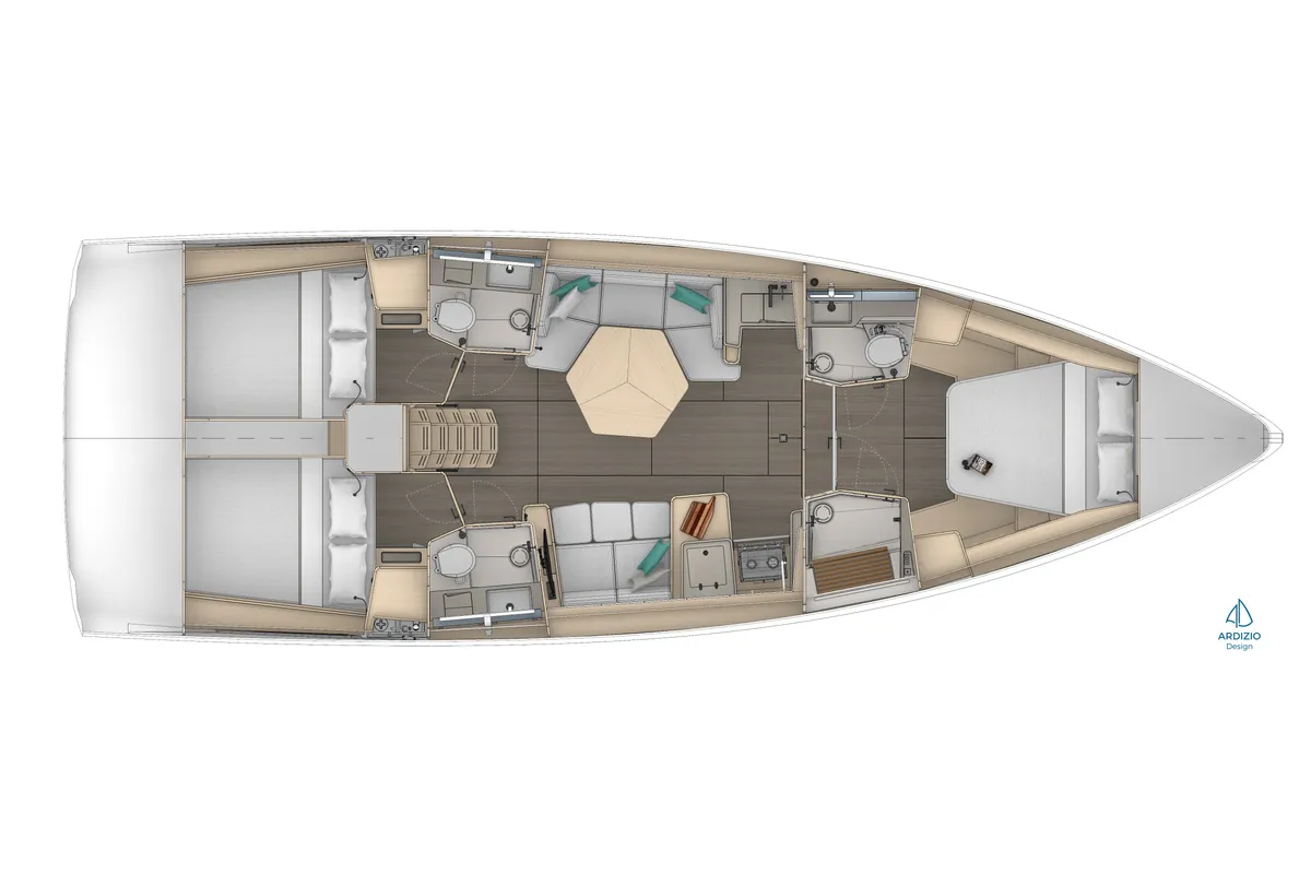 Floor plan of Dufour 44, a sailboat at Road Town, British Virgin Islands