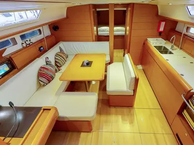 Salon of Haidi, a Jeanneau Sun Odyssey 469 sailboat at Athens, Greece