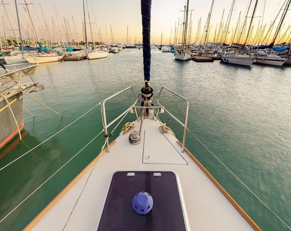 Exterior view of Haidi, a Jeanneau Sun Odyssey 469 sailboat at Athens, Greece