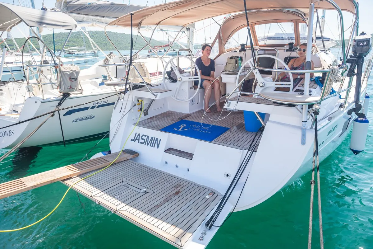 Exterior view of Jasmin, a Elan Impression 45 sailboat at Split, Croatia