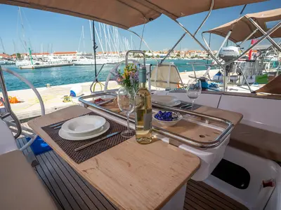 Deck of Jasmin, a Elan Impression 45 sailboat at Split, Croatia