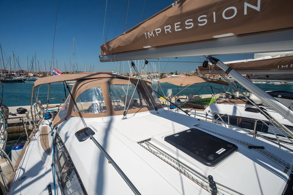 Exterior view of Jasmin, a Elan Impression 45 sailboat at Split, Croatia