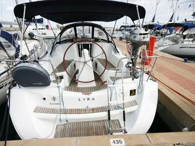 Cockpit of Lyra, a Jeanneau Sun Odyssey 36i sailboat at Olbia, Italy