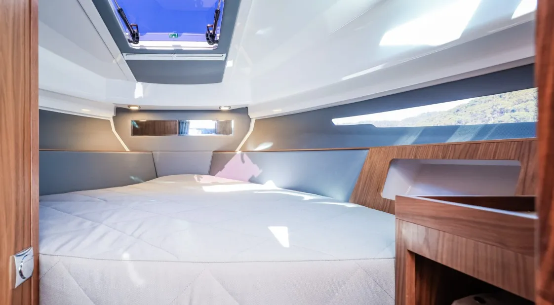 Cabin on Moncia, a Nimbus Flipper 900 ST motor yacht at Općina Sukošan, Croatia