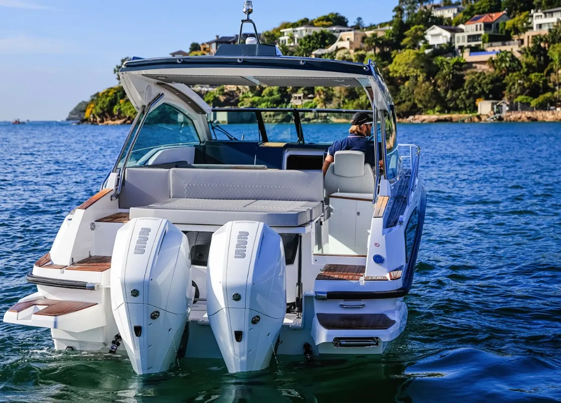 Exterior view of Moncia, a Nimbus Flipper 900 ST motor yacht at Općina Sukošan, Croatia