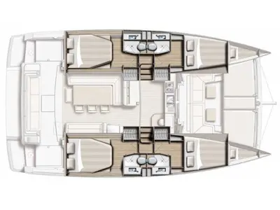 Floor plan of Talitha, a Bali 4.1 catamaran at Palermo, Italy