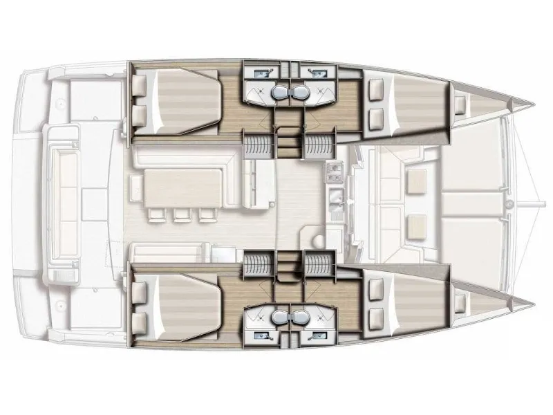 Floor plan of Talitha, a Bali 4.1 catamaran at Palermo, Italy