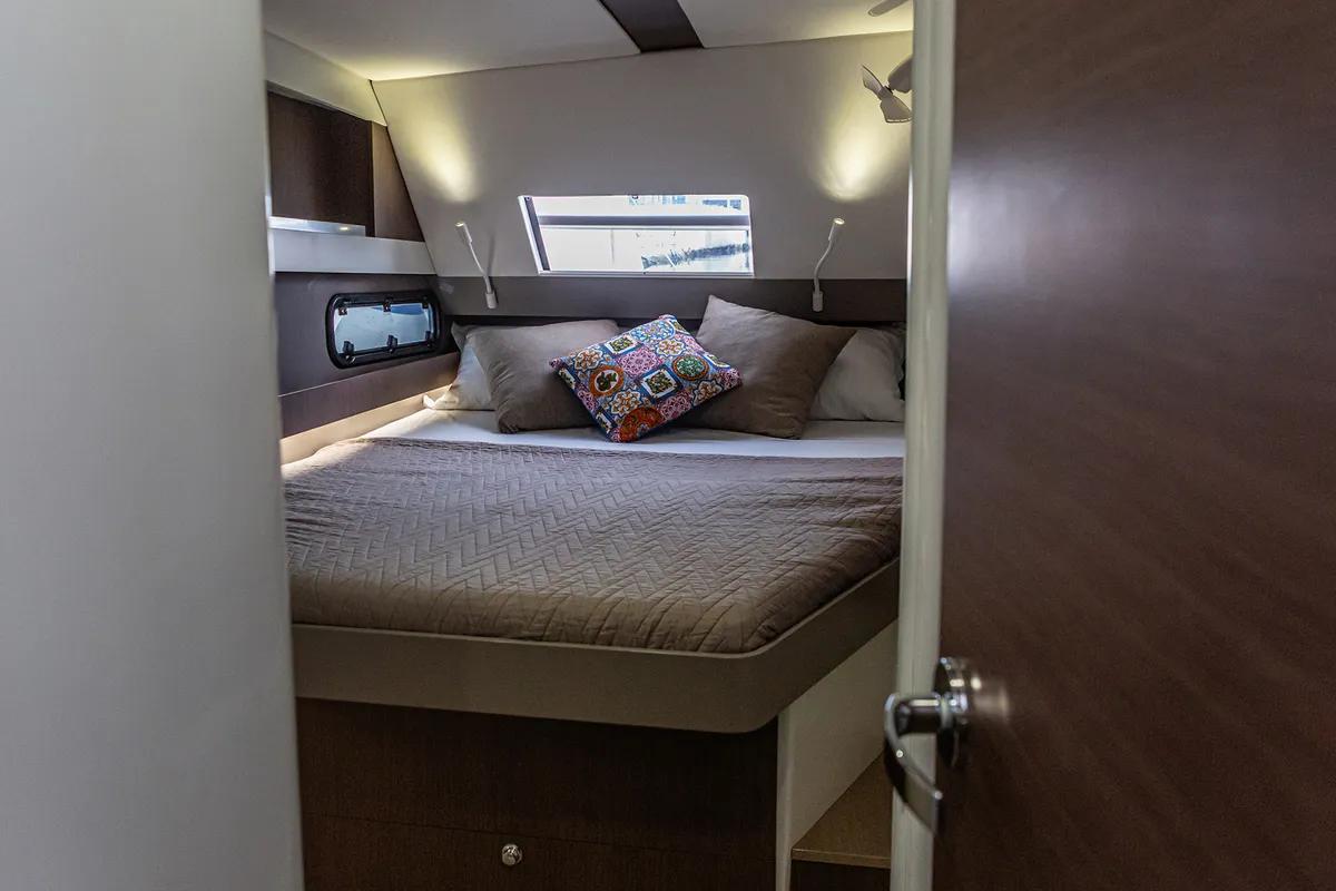 Cabin on Talitha, a Bali 4.1 catamaran at Palermo, Italy