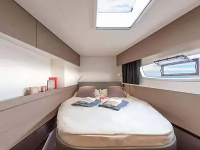 Cabin on Clipper IV, a Fountaine Pajot Elba 45 catamaran at es Jonquet, Spain