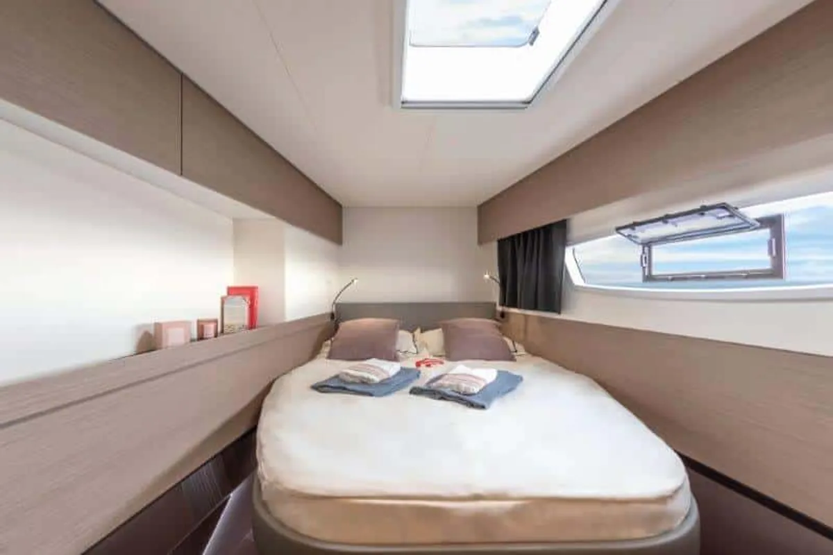 Cabin on Clipper IV, a Fountaine Pajot Elba 45 catamaran at es Jonquet, Spain