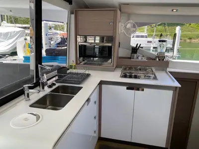 Galley of Firefly, a Fountaine Pajot Isla 40 catamaran at Road Town, British Virgin Islands