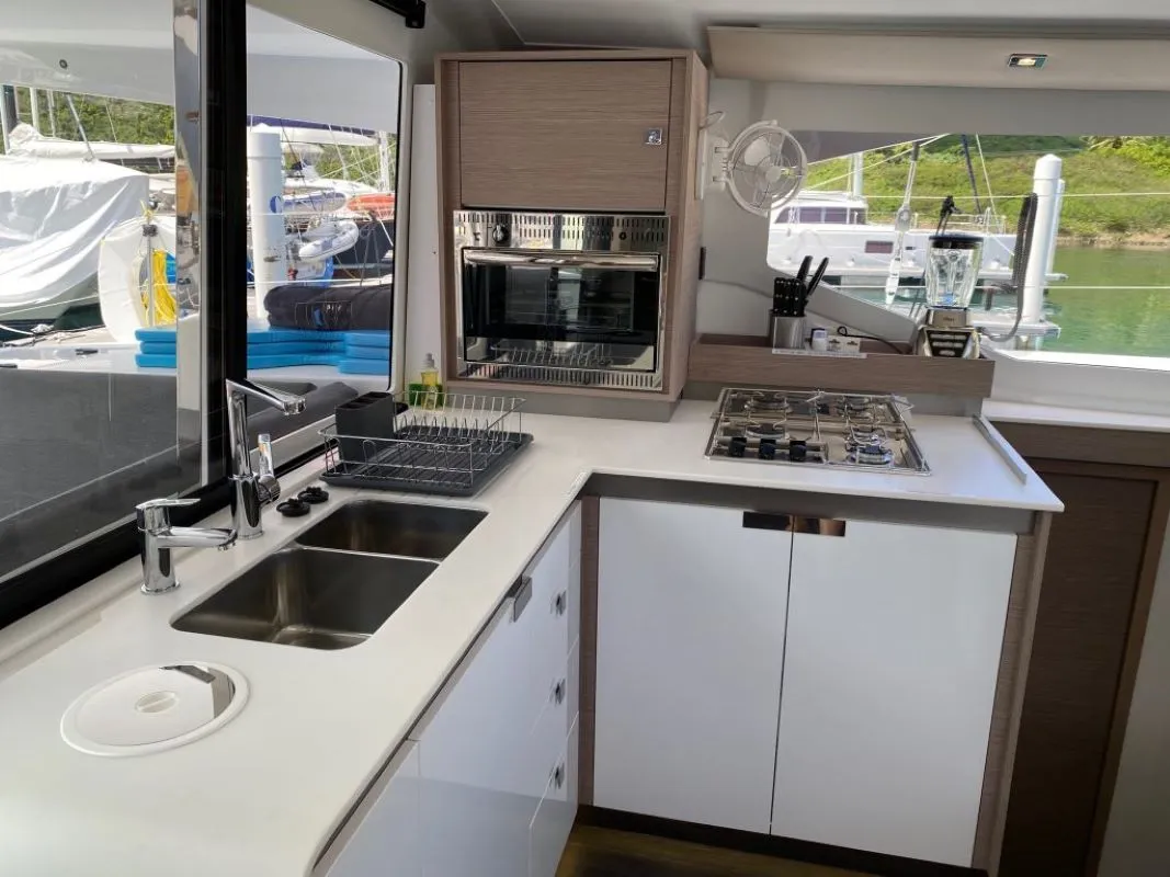 Galley of Firefly, a Fountaine Pajot Isla 40 catamaran at Road Town, British Virgin Islands