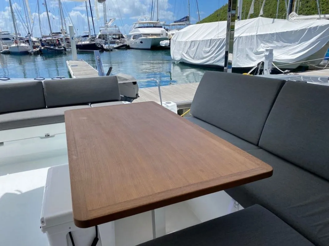 Deck of Firefly, a Fountaine Pajot Isla 40 catamaran at Road Town, British Virgin Islands