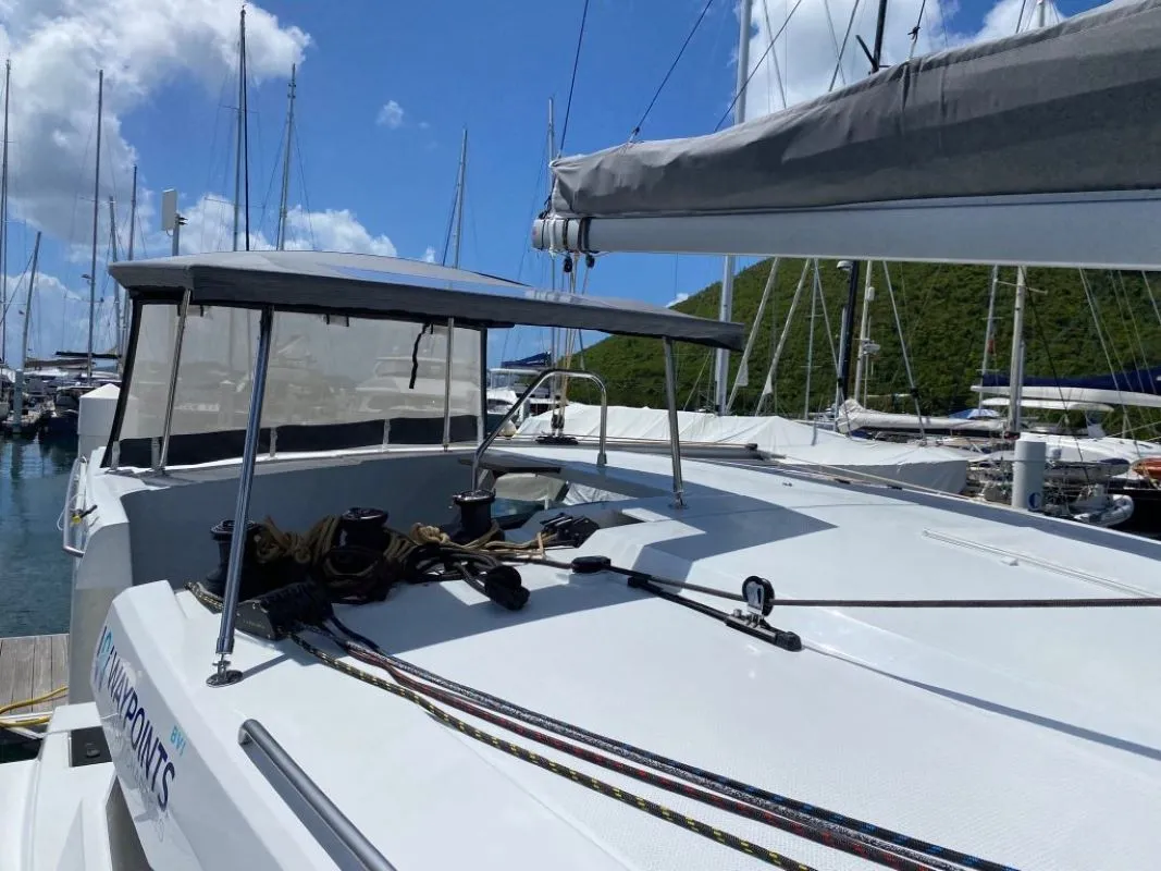 Deck of Firefly, a Fountaine Pajot Isla 40 catamaran at Road Town, British Virgin Islands