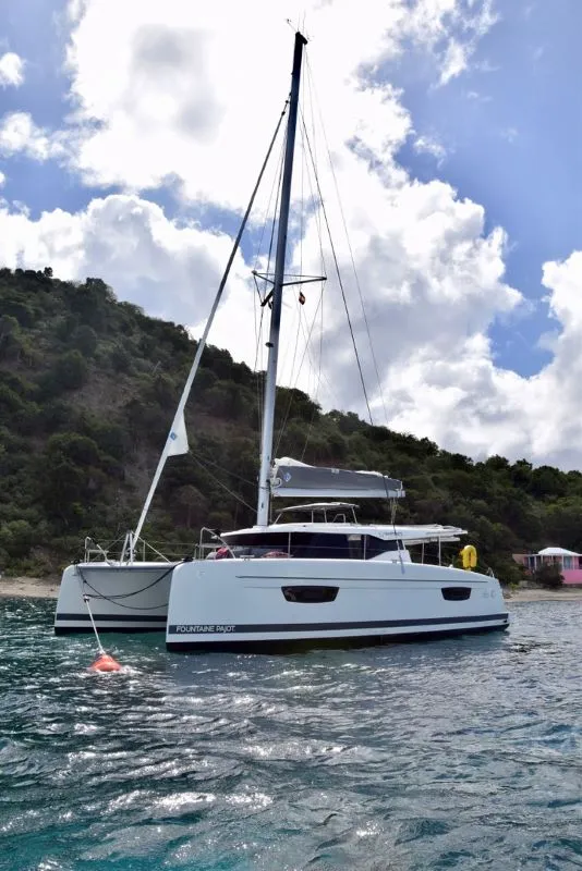 Exterior view of Firefly, a Fountaine Pajot Isla 40 catamaran at Road Town, British Virgin Islands
