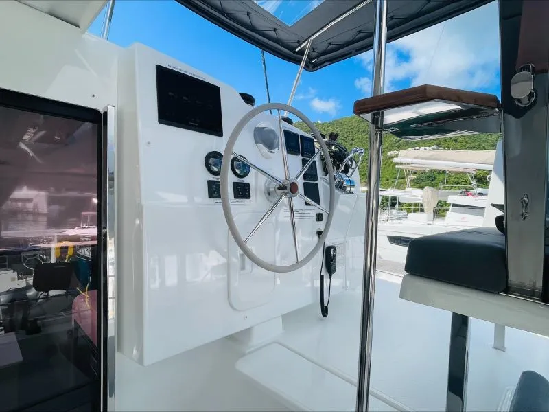 Cockpit of Firefly, a Fountaine Pajot Isla 40 catamaran at Road Town, British Virgin Islands