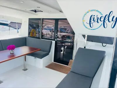 Deck of Firefly, a Fountaine Pajot Isla 40 catamaran at Road Town, British Virgin Islands