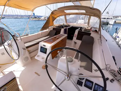 Cockpit of Erco, a Dufour 460 GL sailboat at Biograd na Moru, Croatia