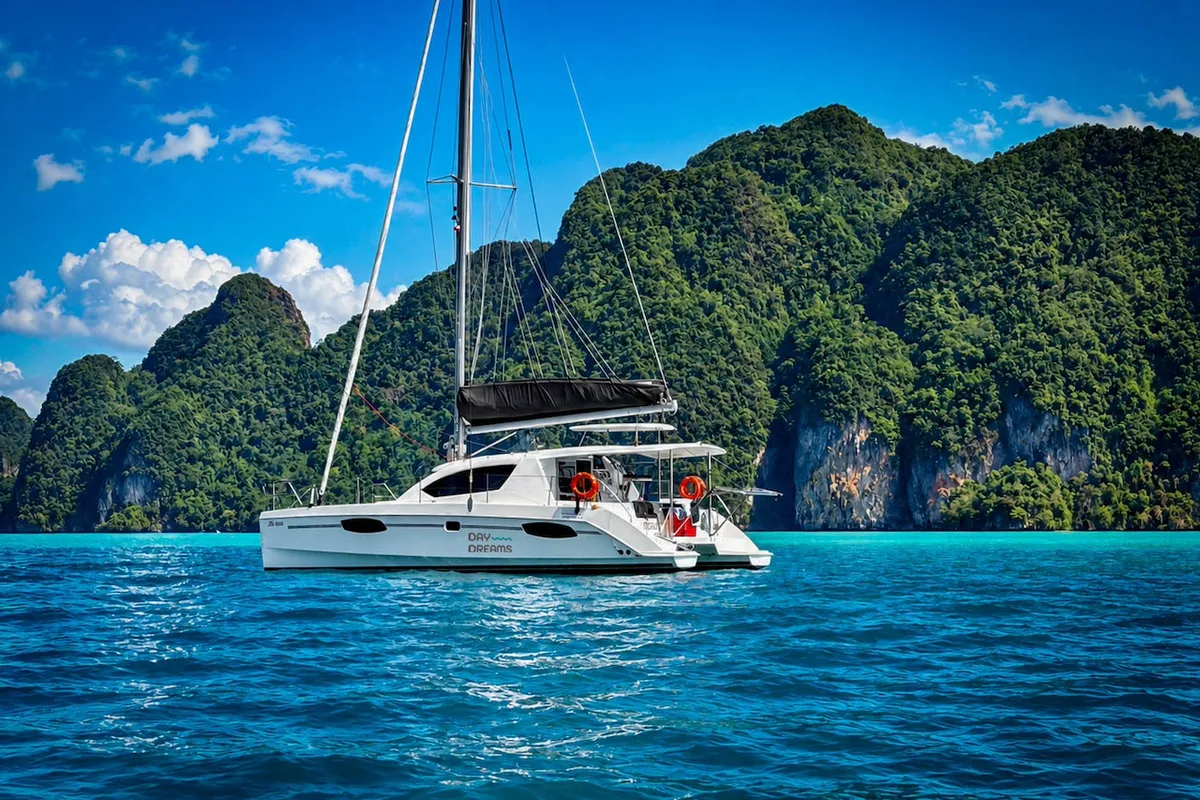 Exterior view of Moana, a Leopard 39 catamaran at Mai Khao, Thailand