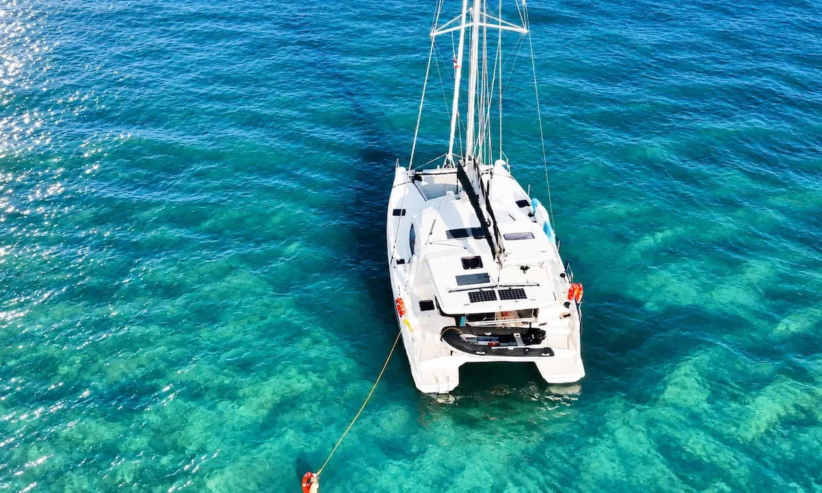 Exterior view of Moana, a Leopard 39 catamaran at Mai Khao, Thailand