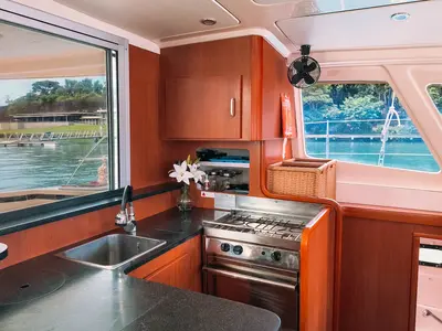 Galley of Moana, a Leopard 39 catamaran at Mai Khao, Thailand