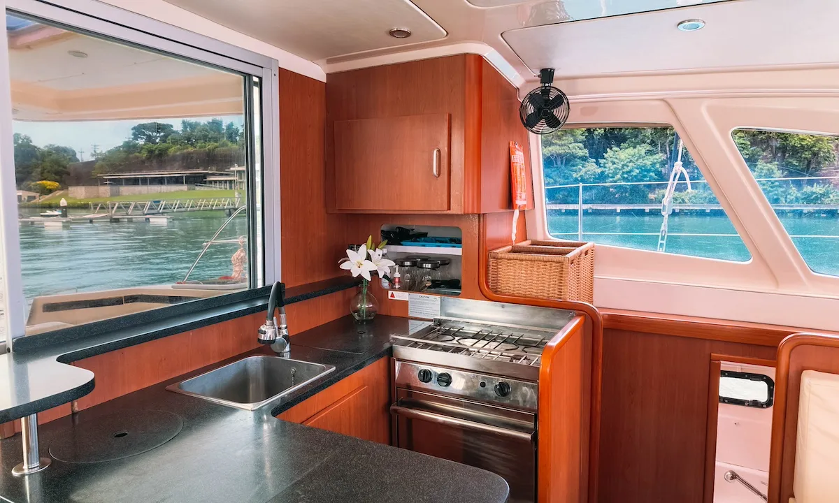 Galley of Moana, a Leopard 39 catamaran at Mai Khao, Thailand