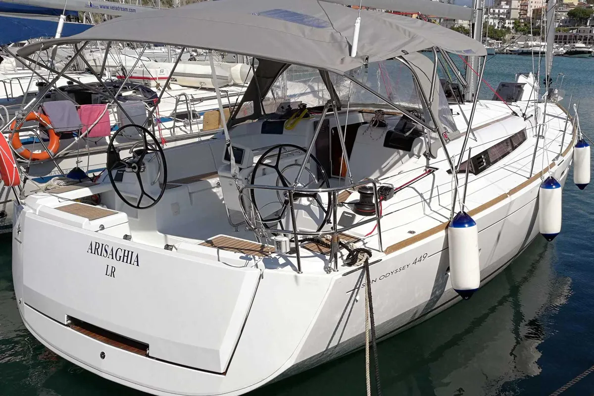 Arisaghia, a Jeanneau Sun Odyssey 449 sailboat at Agropoli, Italy