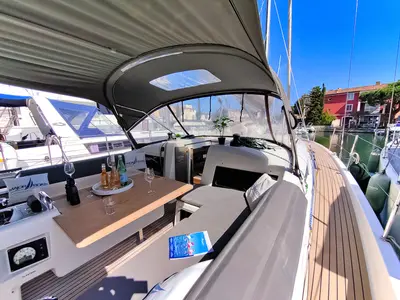 Deck of Sterenn, a Jeanneau Sun Odyssey 440 sailboat at Grimaud, France