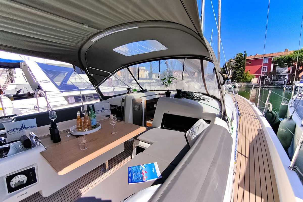 Deck of Sterenn, a Jeanneau Sun Odyssey 440 sailboat at Grimaud, France
