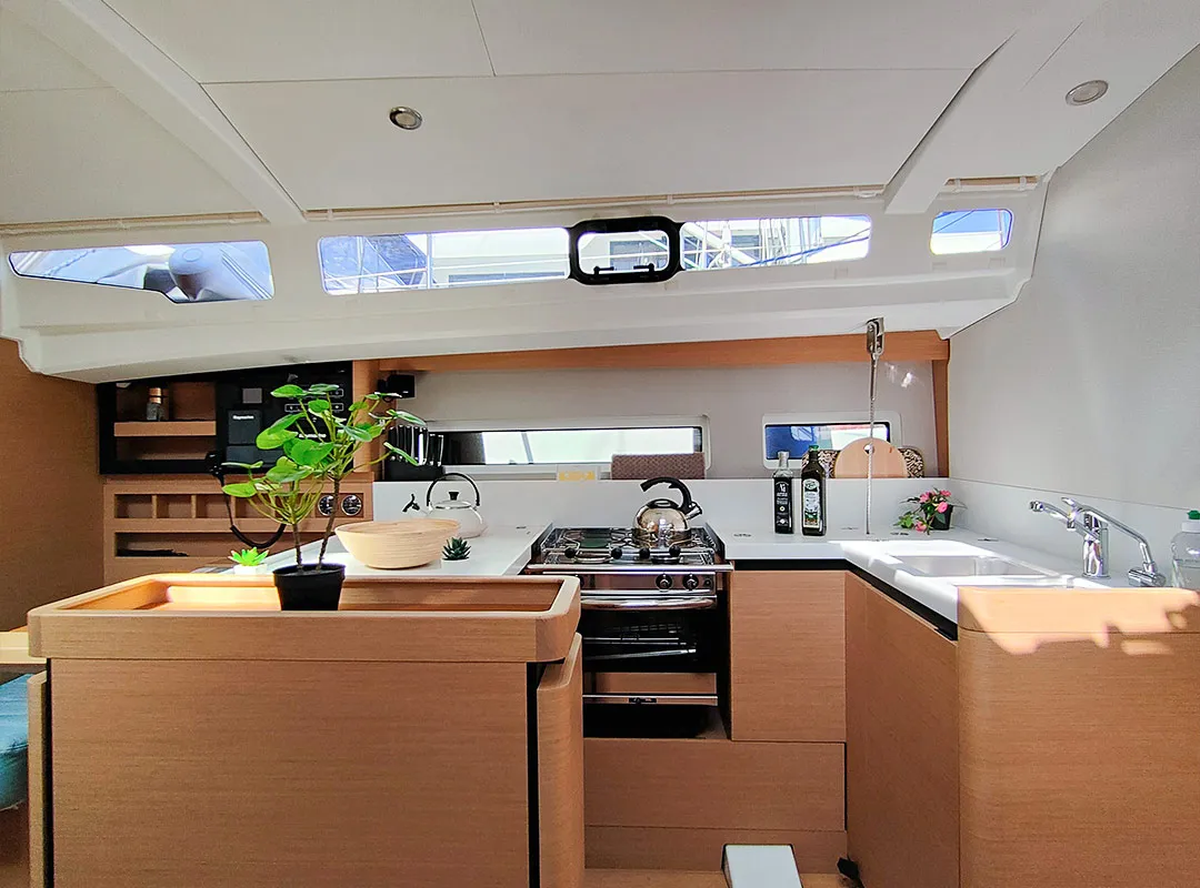 Galley of Sterenn, a Jeanneau Sun Odyssey 440 sailboat at Grimaud, France