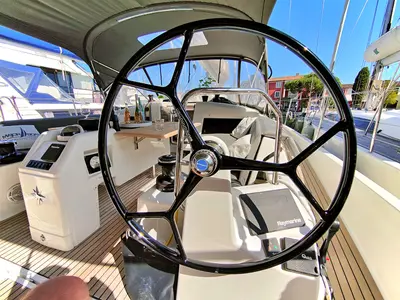 Cockpit of Sterenn, a Jeanneau Sun Odyssey 440 sailboat at Grimaud, France